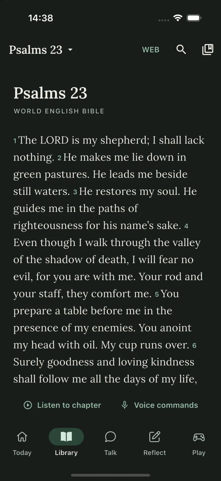 Psalm 23 in the World English Bible, with Listen to chapter and Voice commands
